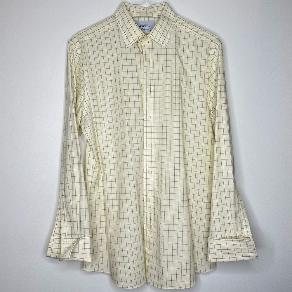 Charles Tyrwhitt Grid Check Yellow Dress Shirt Non Iron Slim Fit‎